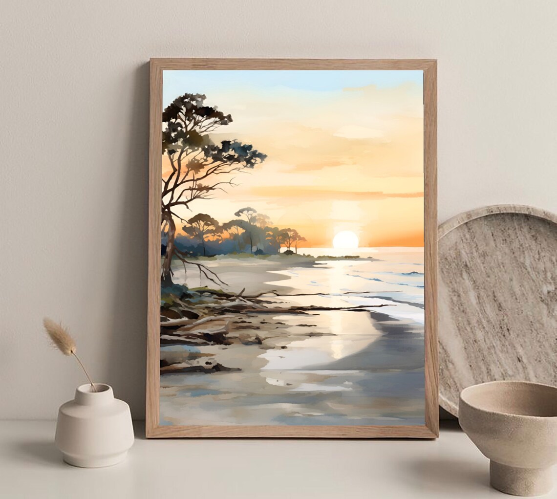 Tybee Island Watercolor Travel Poster, Georgia Sunrise - Image 2