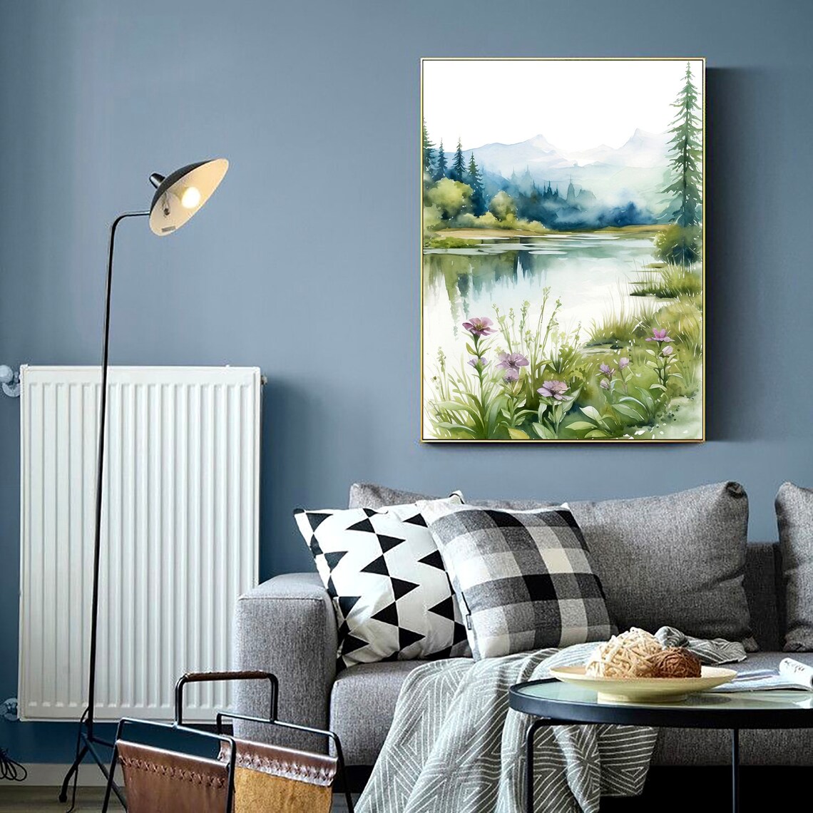 Mountain Forest Lake Print, Wildflower Landscape Poster - Image 4