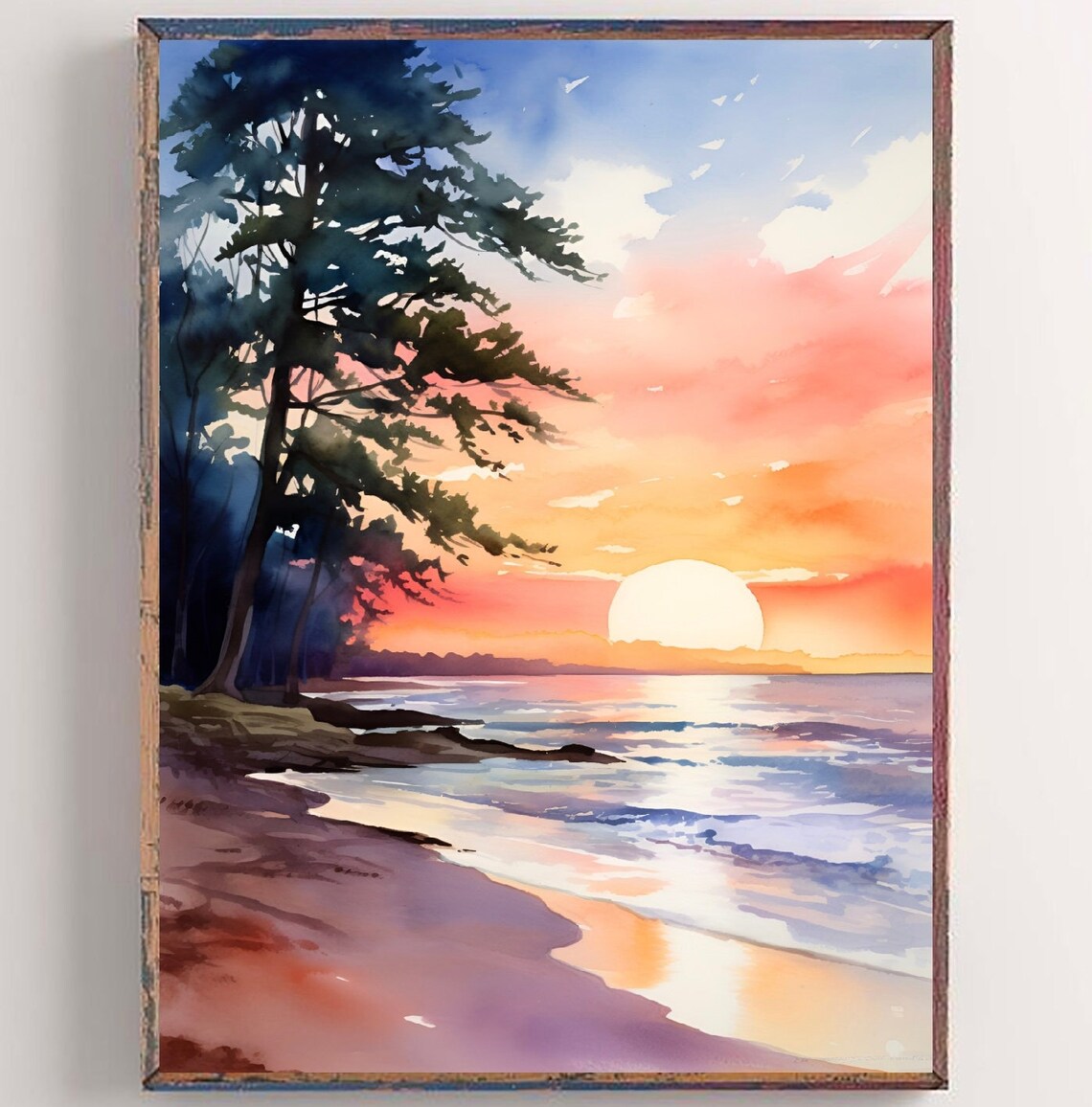 Ogden Dunes Sunset Watercolor Art Print, Travel Poster