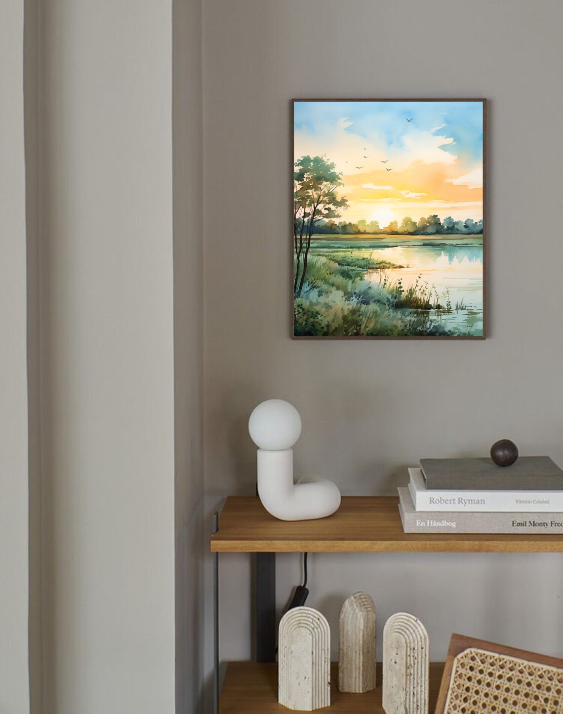 Hudson River New Jersey Sunrise Marsh Birds Watercolor Poster - Image 3