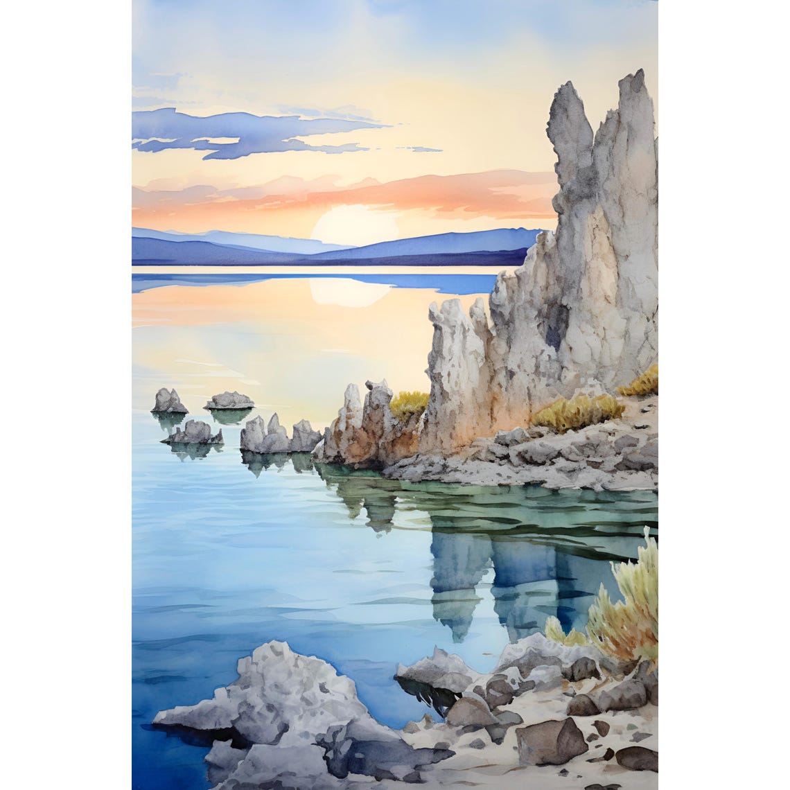 Mono Lake Painting Watercolor Art Print Mono County Wall Art California Landscape Print Mountain Lake Art Mt Dana Nature Poster