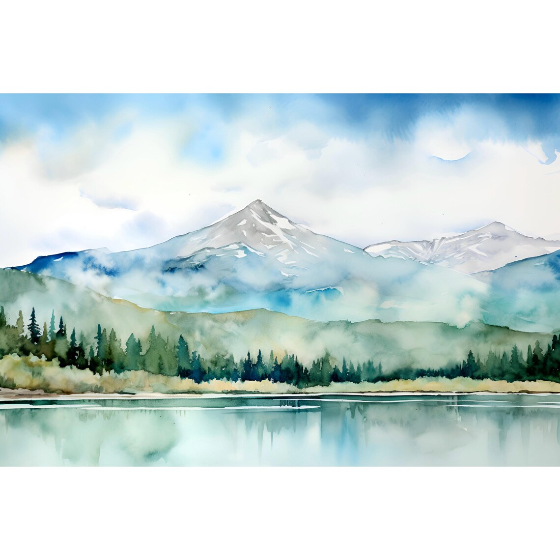 Colorado Watercolor Art Print, Rocky Mountains Panoramic