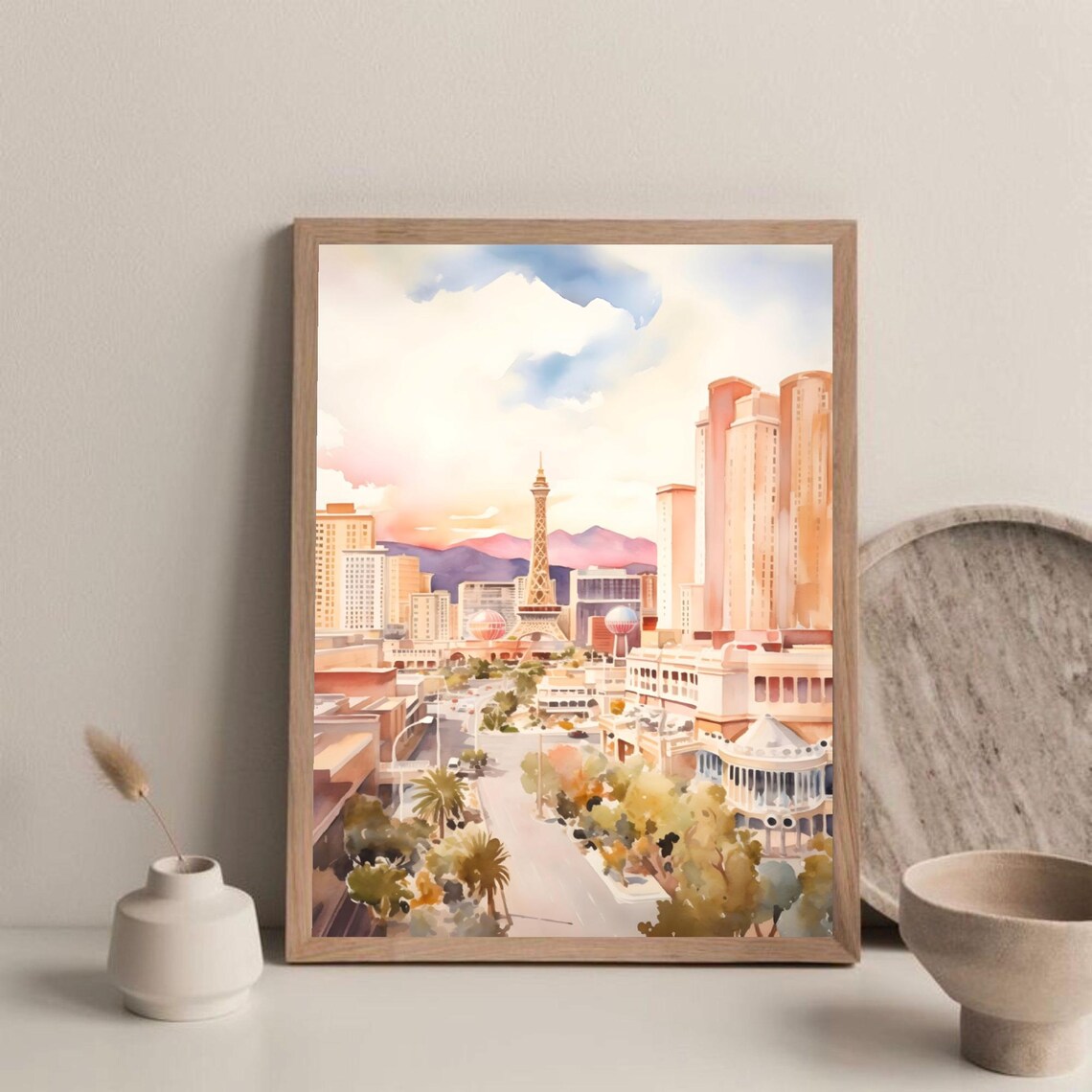 Las Vegas Watercolor Art Print, Nevada Cityscape - Image 4