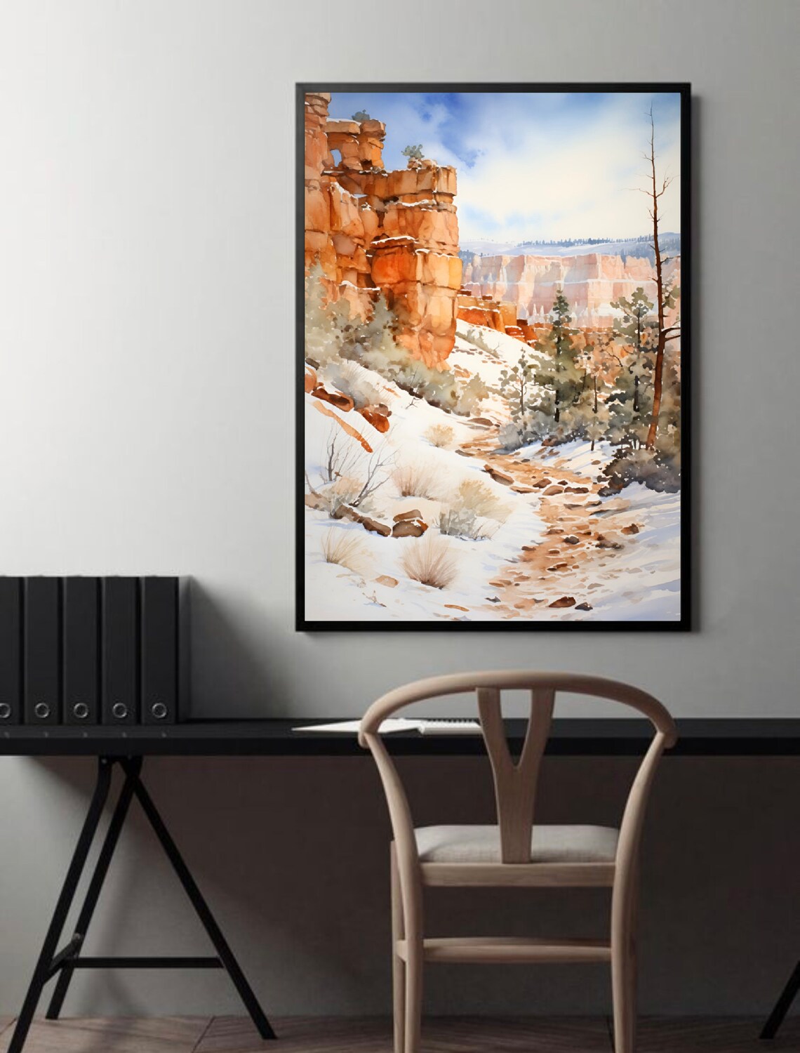 Bryce Canyon National Park Utah Snowy Red Rocks Watercolor Poster - Image 4
