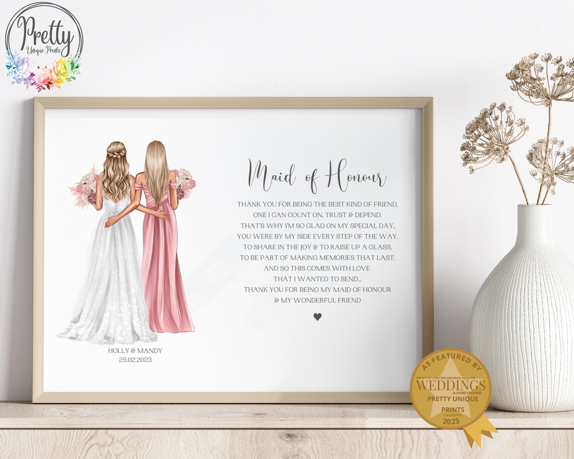 Maid of Honour Thank You Best Friend Wedding Day Keepsake Print