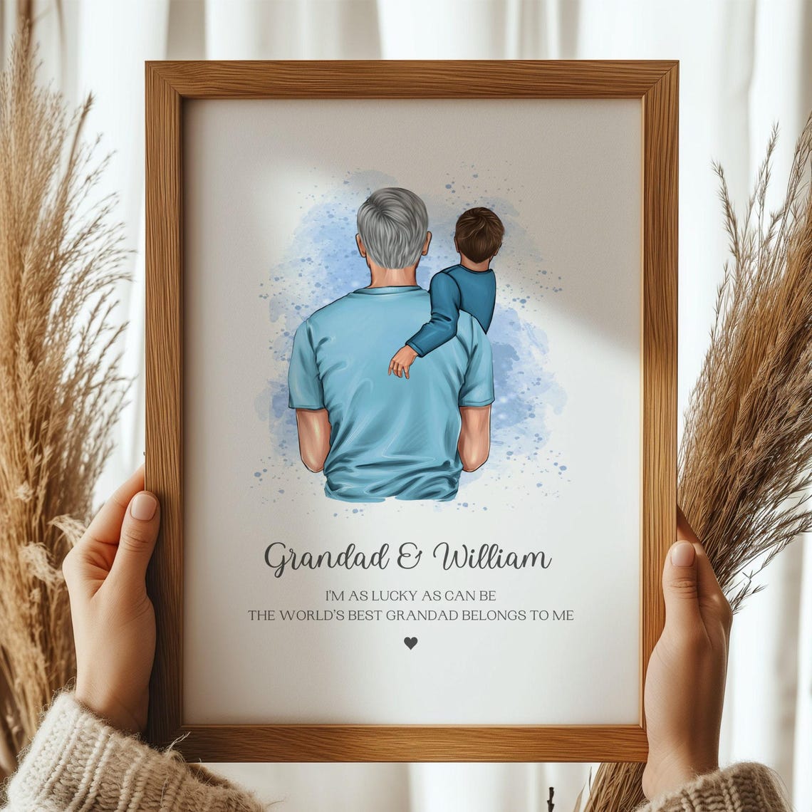 Personalized Grandad and Grandson Watercolor Family Gift Art Print