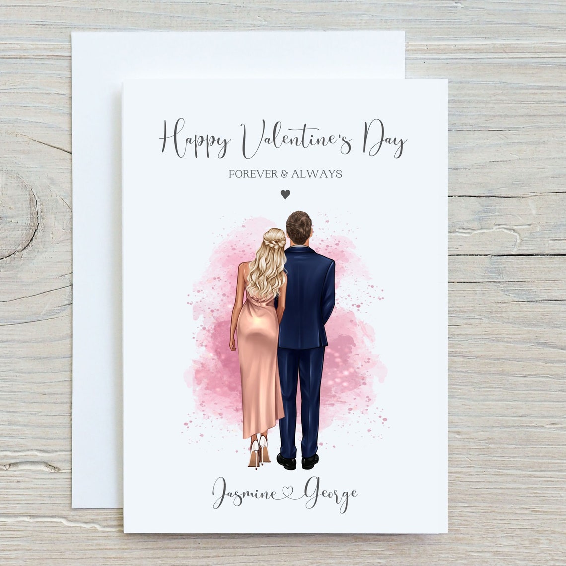 Personalised Elegant Couple Valentine's Day Card Illustration Print