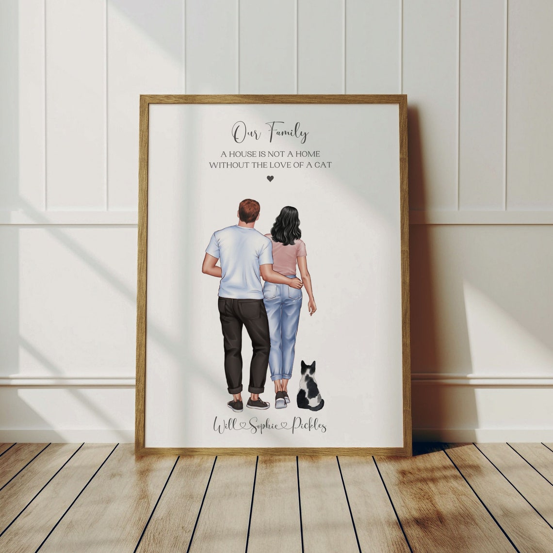 Personalised Family Portrait Family Cat Print Gift For Cat Owner Pet And Owner Gift Family Gifts Cat Mum Gift Cat Dad Gift
