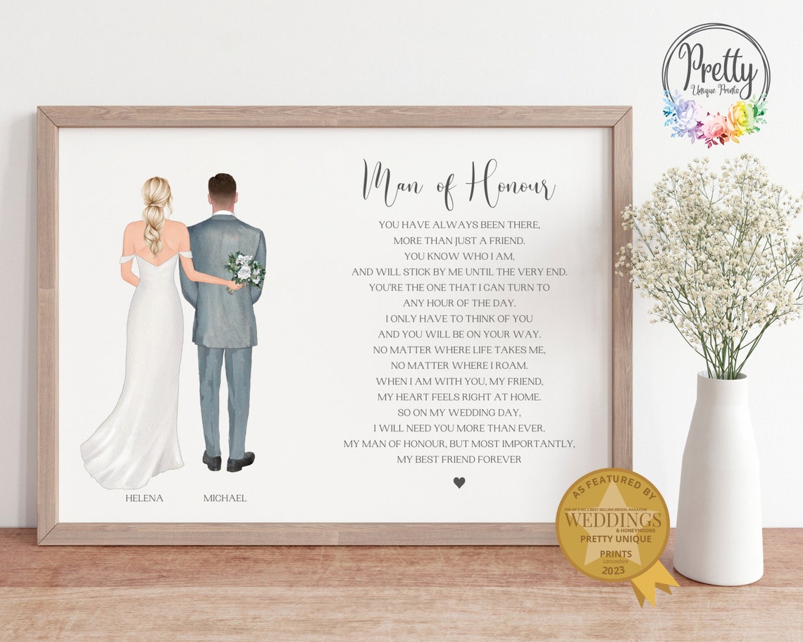 Man Of Honour Gift From Bride Bridesman Gift Personalised Wedding Print Gift For Man Of Honour Wedding Morning Gift