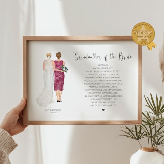 Grandmother Of The Bride Gift Personalised Wedding Print Gift For Grandma On My Wedding Day Wedding Gift For Her Q2