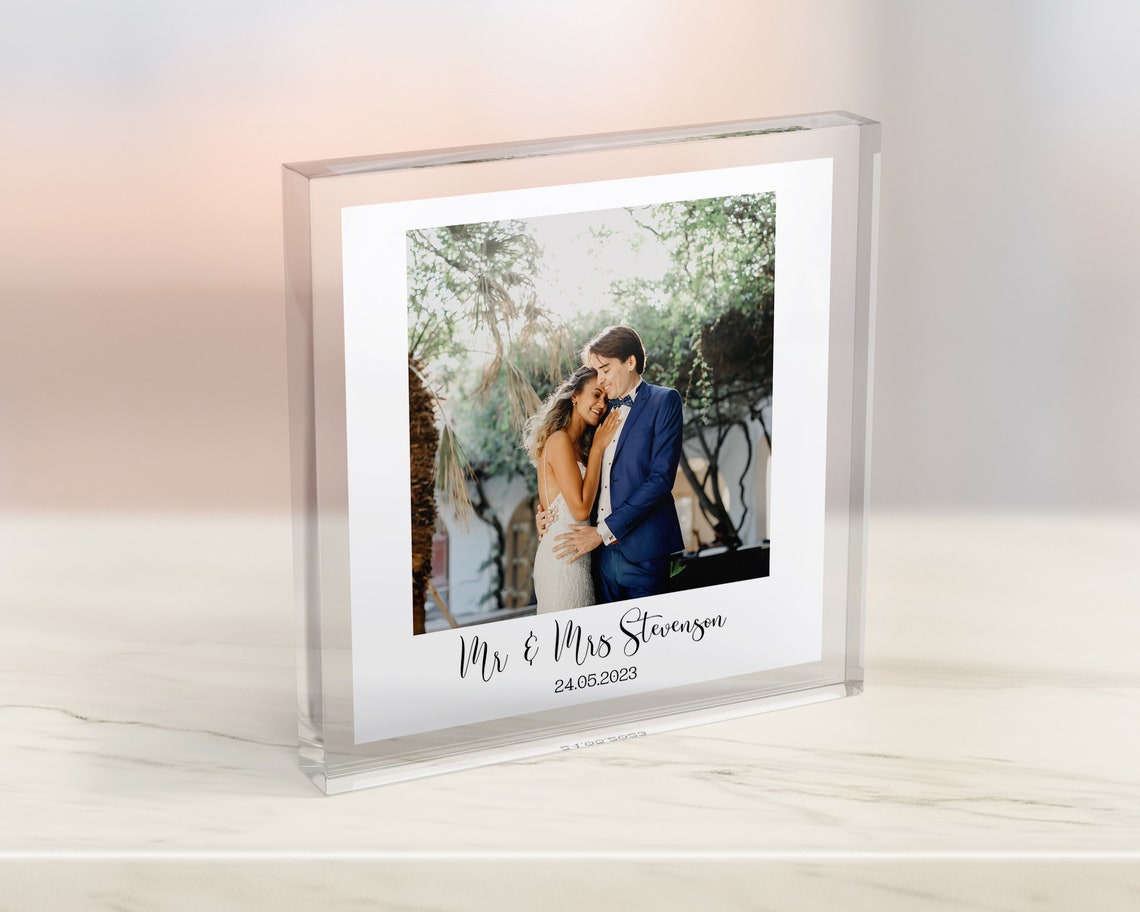 Personalised Mr and Mrs Wedding Photo Acrylic Keepsake Block Print