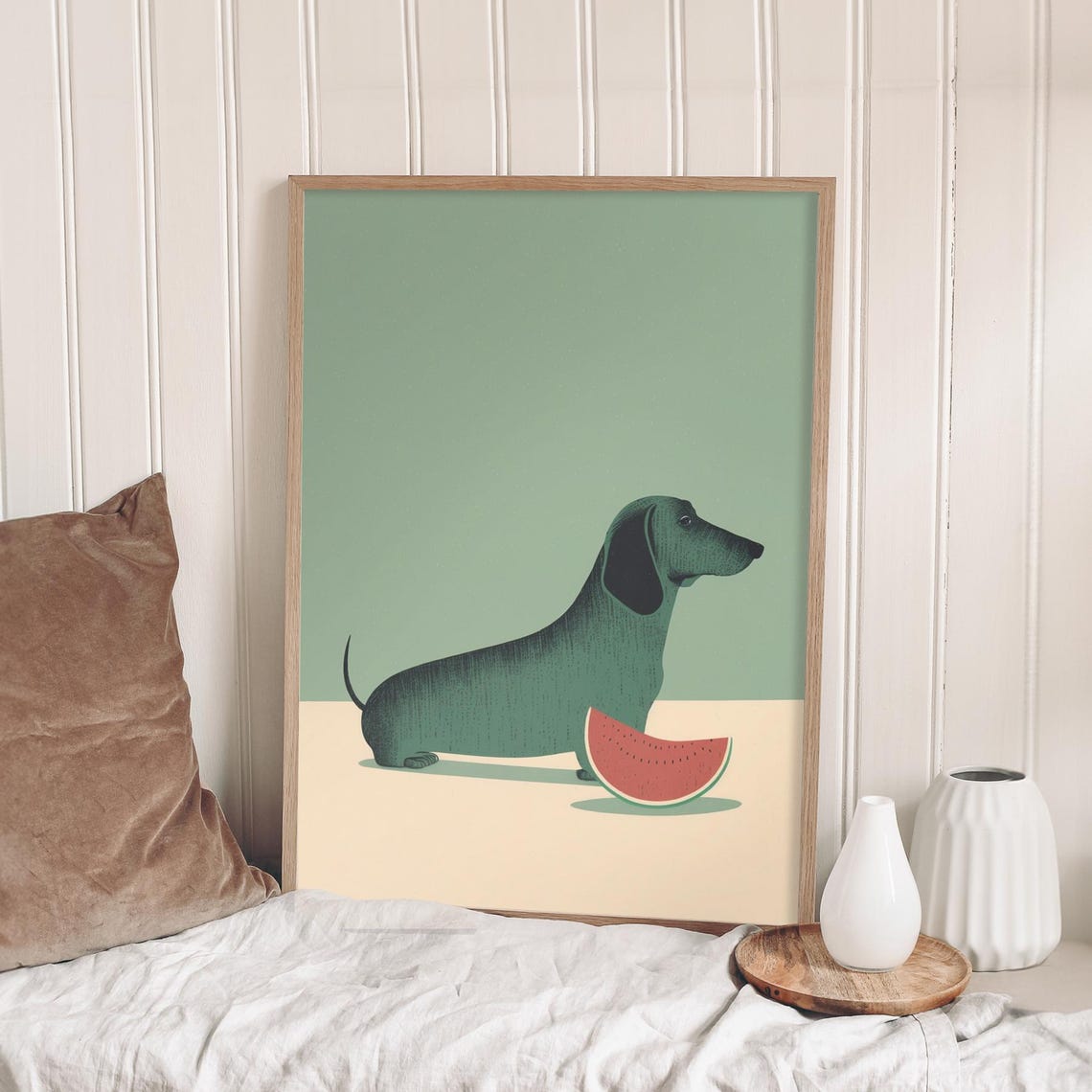 Minimalist Dachshund With Watermelon Slice Funny Summer Poster