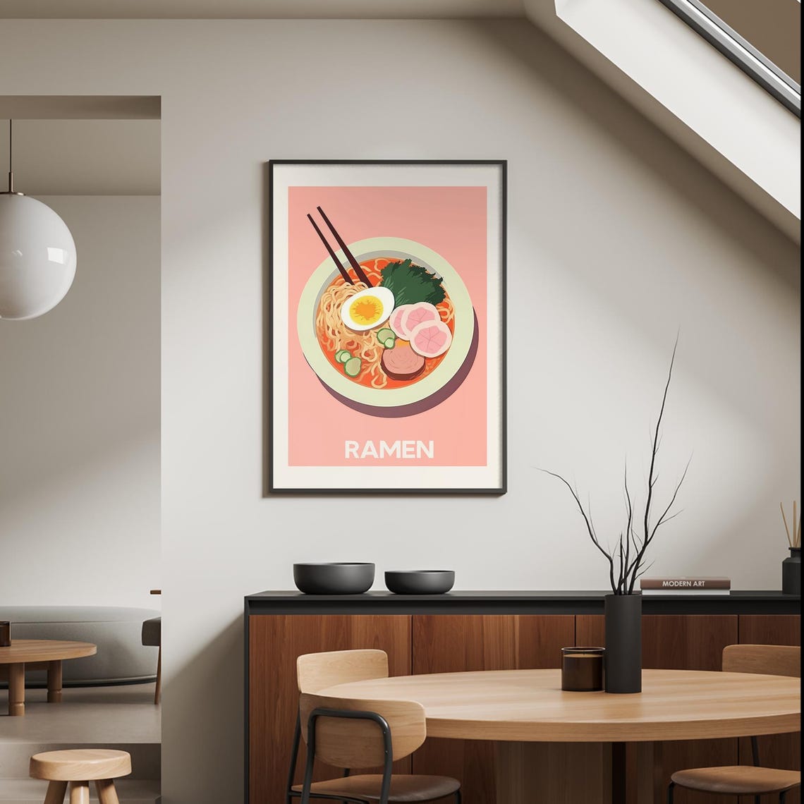 Ramen Bowl Japanese Noodle Soup Art Pink Kitchen Decor Poster - Image 3