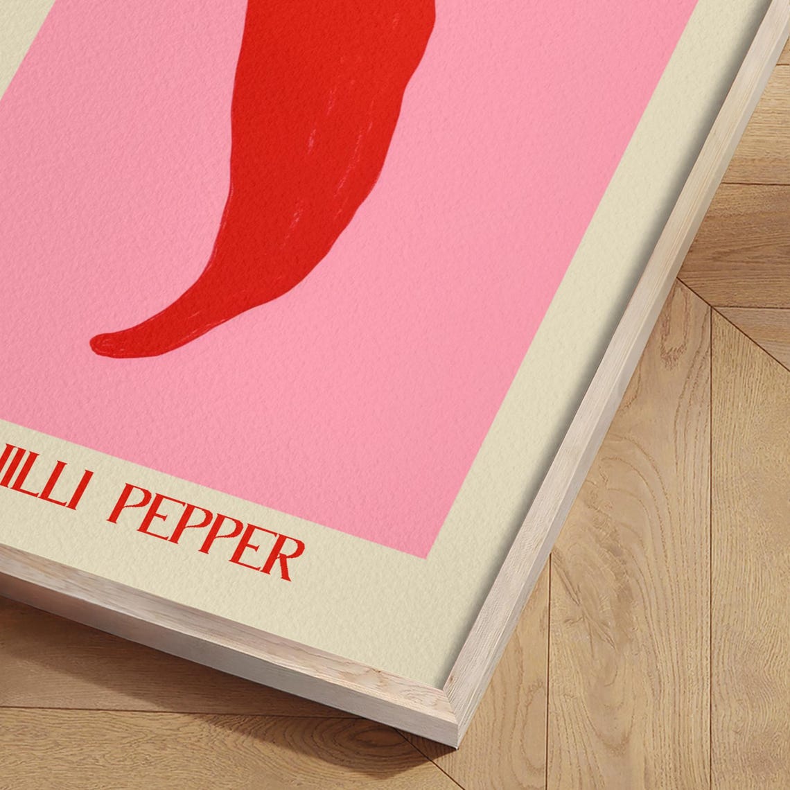 Red Chilli Pepper Bold Pink Minimalist Kitchen Food Charming Poster - Image 2