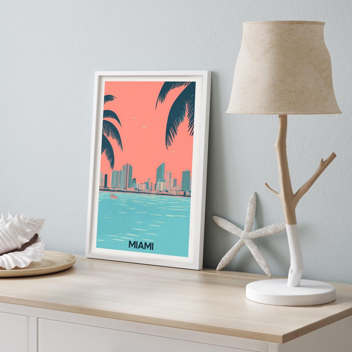Miami Retro Travel Poster With Palm Trees and Skyline Sunset - Image 3