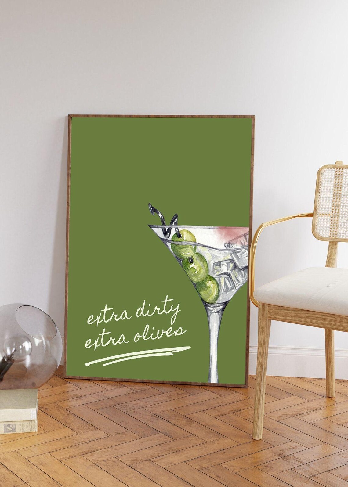 Extra Dirty Extra Olives Martini Watercolor Cocktail Bar Poster