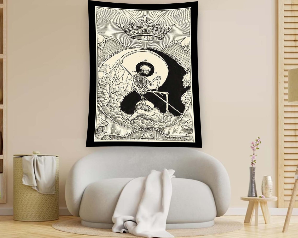 Gothic Skeleton Reaper Crown Engraving Dark Occult Vintage Poster - Image 2