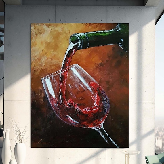 Red Wine Pouring Into Glass Oil Painting Still Life Wall Art