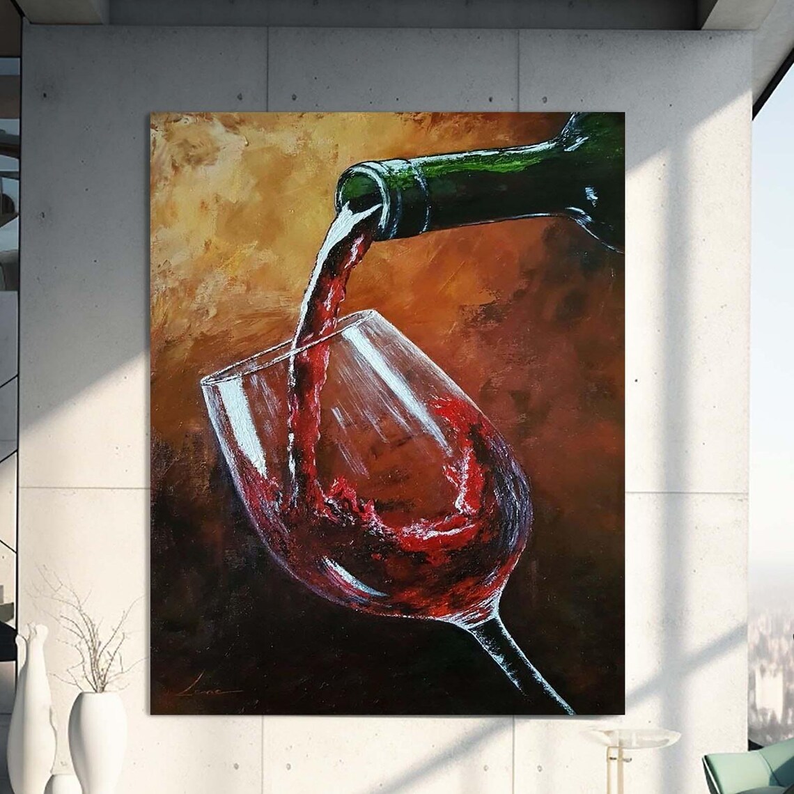Red Wine Pouring Into Glass Oil Painting Still Life Wall Art