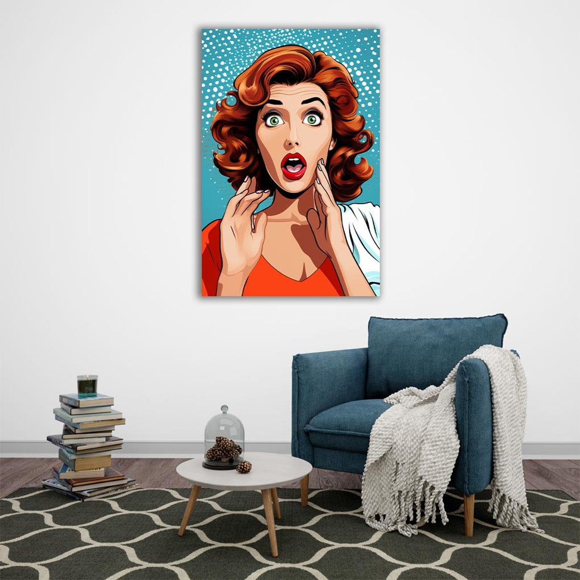 Pop Art Shocked Redhead Woman Comic Halftone Retro Style Fun Poster - Image 2