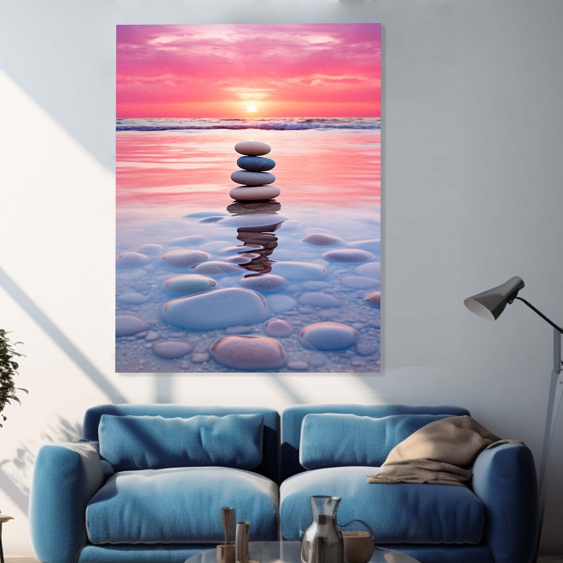 Zen Balanced Stones Beach Sunset Pink Sky Ocean Calm Travel Poster - Image 3
