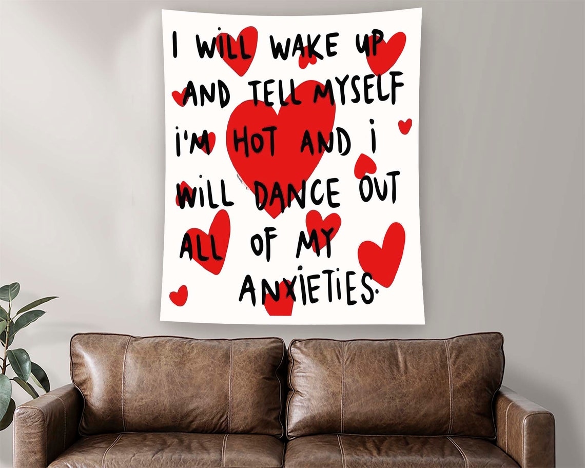 Dance Out All My Anxieties Red Hearts Funny Affirmation Wall Art