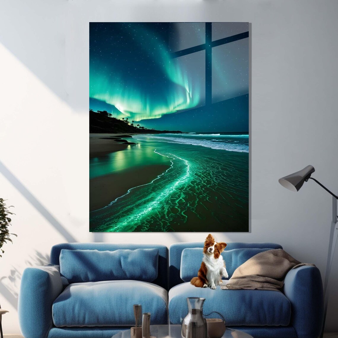 Green Northern Lights Over Night Beach Ocean Waves Travel Poster - Image 3