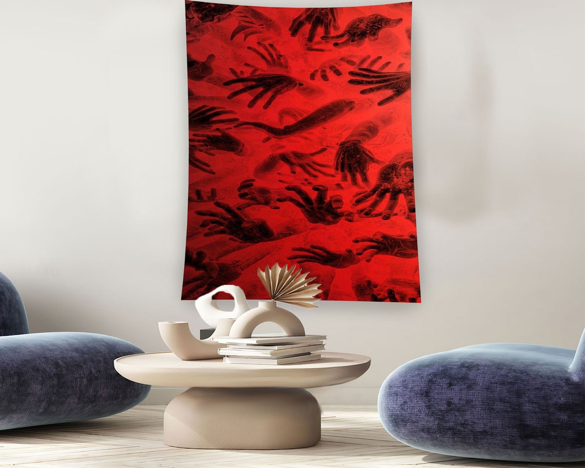 Red Black Horror Hands Reaching Gothic Dark Creepy Spooky Art Poster