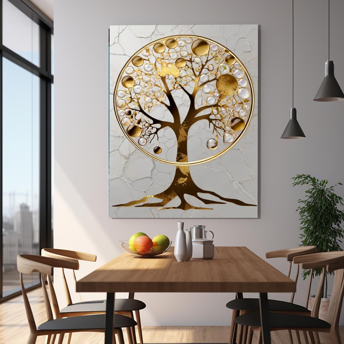 Gold Tree of Life Circle Orbs White Marble Luxury Wall Poster - Image 2
