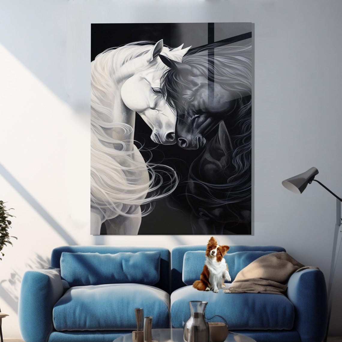 White And Black Horses Facing Each Other Elegant Equine Gallery Poster - Image 3