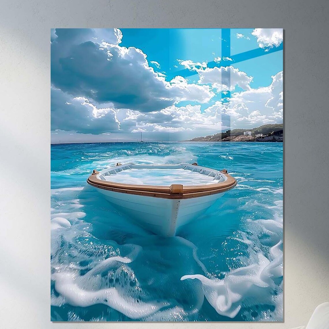 Wave and Sea Themed Wall Art Print, Blue Landscape