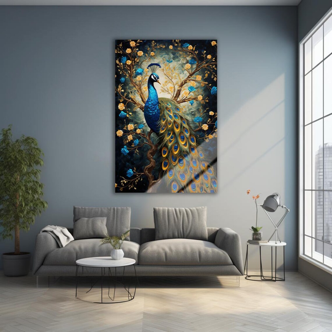 Peacock Modern Golden Color Feather Art Print - Image 3