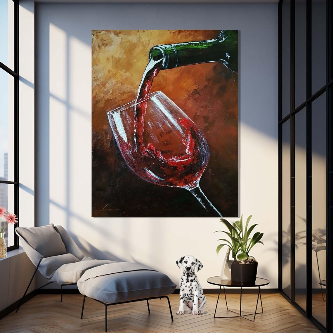 Red Wine Pouring Into Glass Oil Painting Still Life Wall Art - Image 3