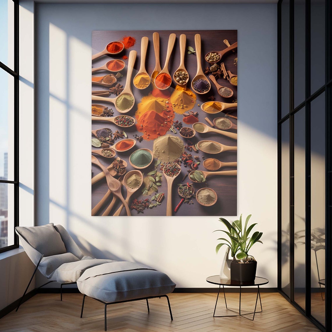 Colorful Rustic Spices Wooden Spoons on Dark Wood Kitchen Wall Art - Image 3