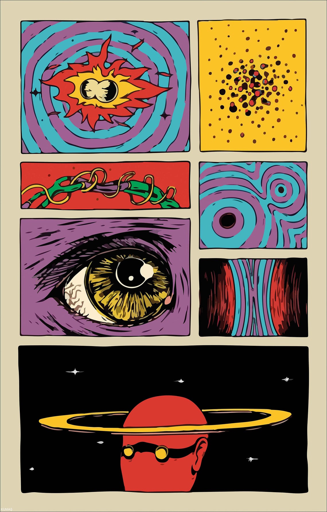 Trippy Psychedelic Comic Panels Eye Sun Swirl Surreal Pop Art Poster - Image 3