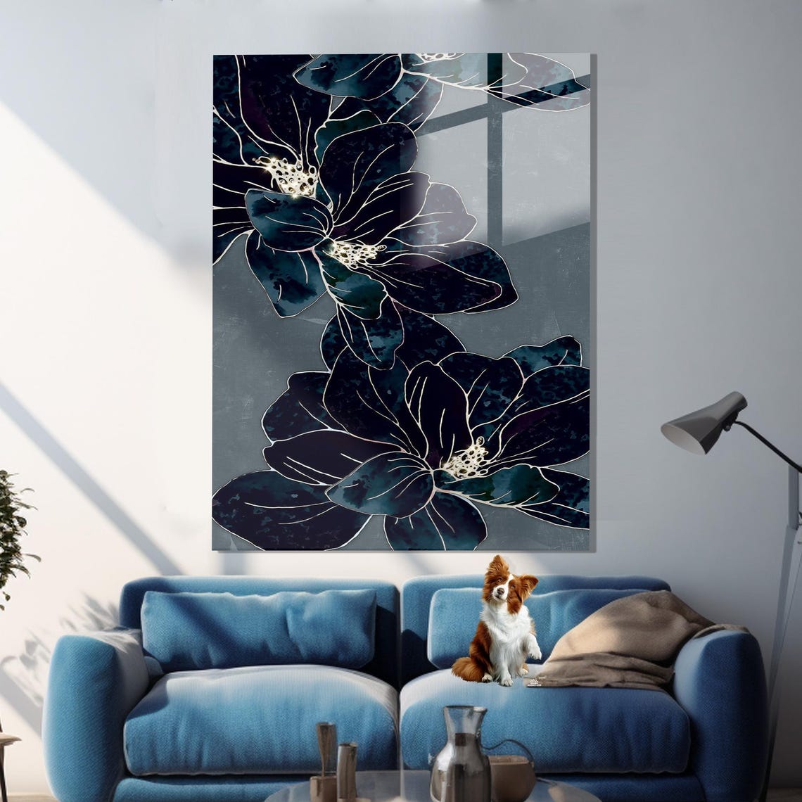 Black Rose Dark Floral White Outline Gothic Flower Gallery Poster - Image 3