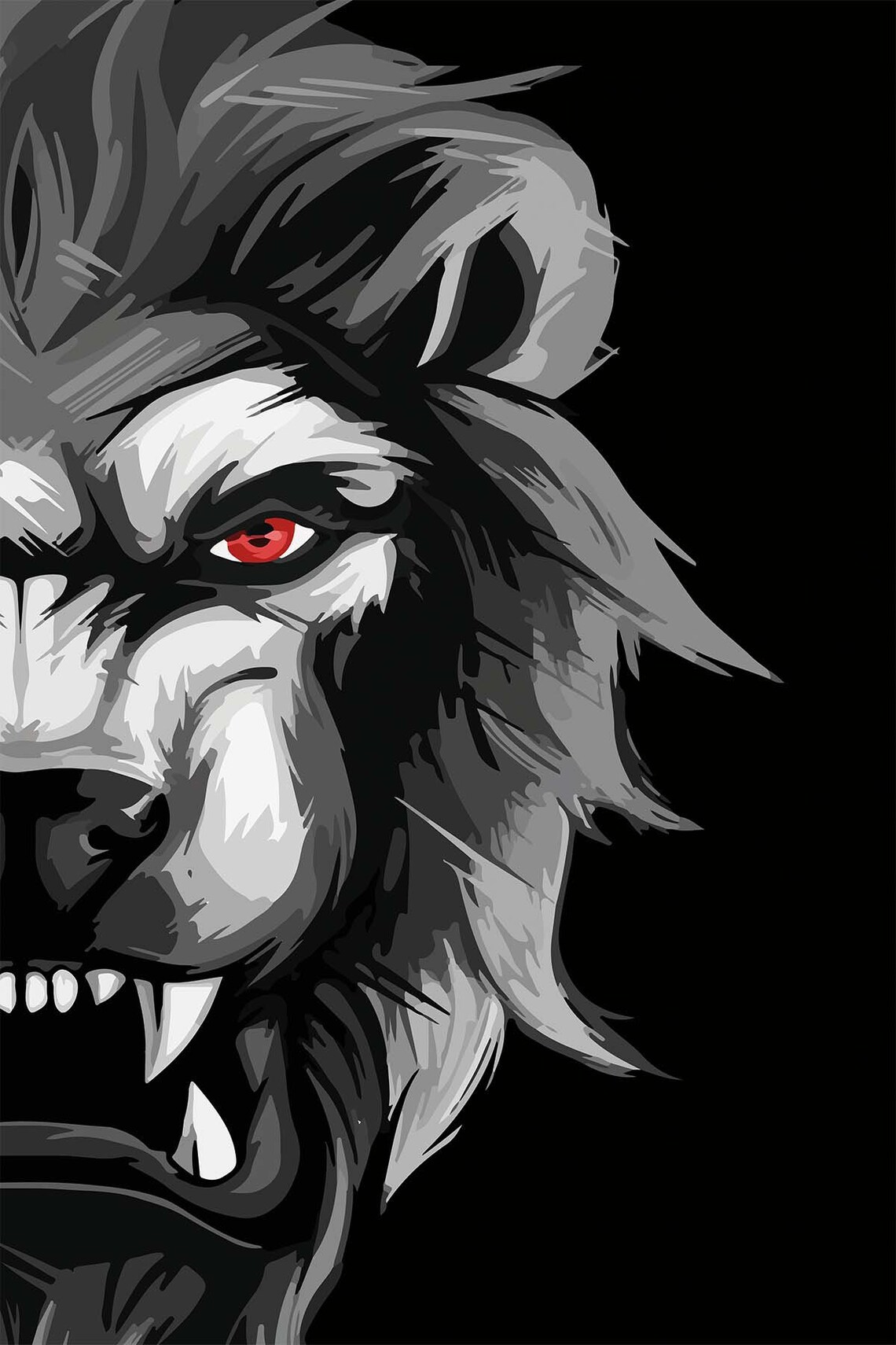 Fierce Lion Red Eye Black White Roaring King Jungle Street Wall Art - Image 3