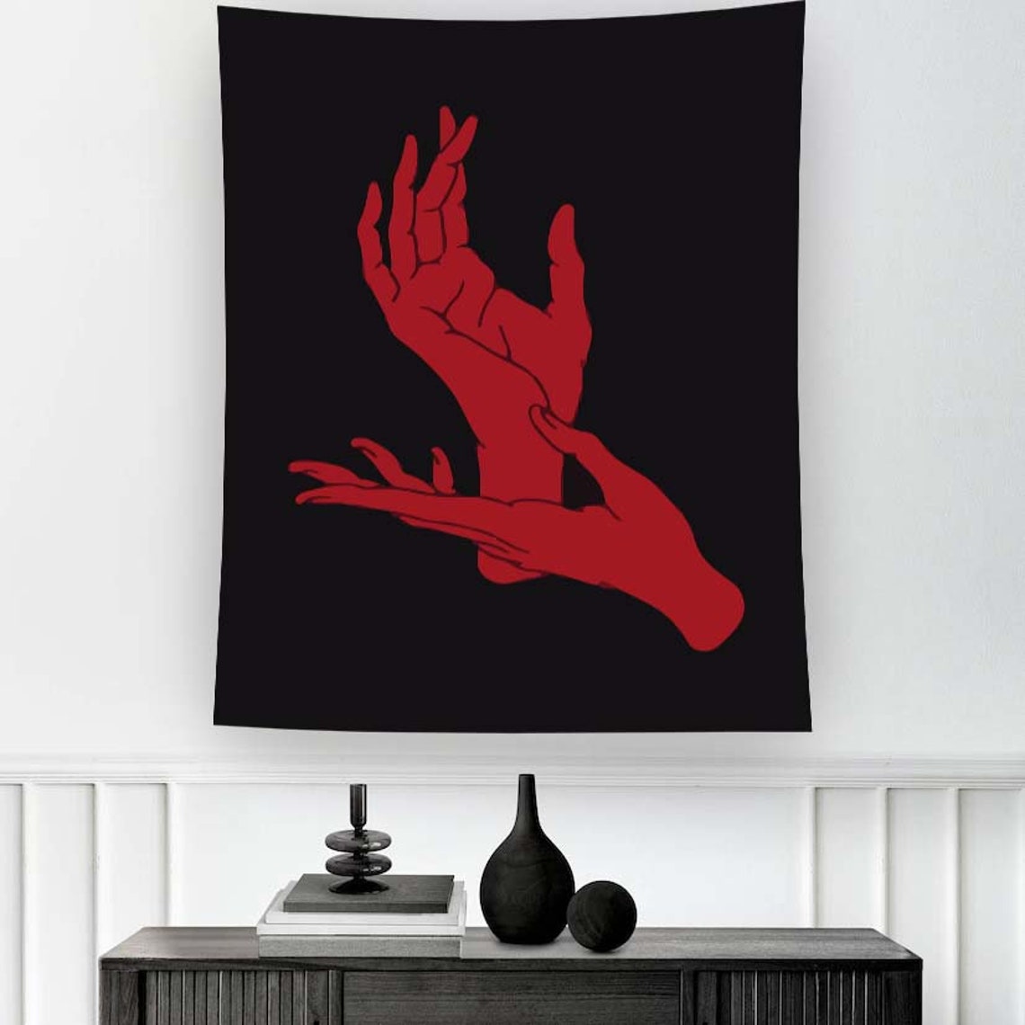 Devil Tapestry Devil Hand Tapestry Red Tapestry Minimalist Tapestry Gothic Tapestry Wall Decor Horror Tapestry Gothic Horror Tapestry