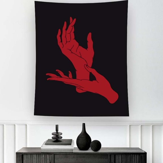 Devil Tapestry Devil Hand Tapestry Red Tapestry Minimalist Tapestry Gothic Tapestry Wall Decor Horror Tapestry Gothic Horror Tapestry