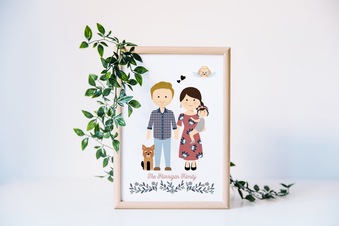 Personalized Butler Family of Five Illustration Portrait Poster - Image 5