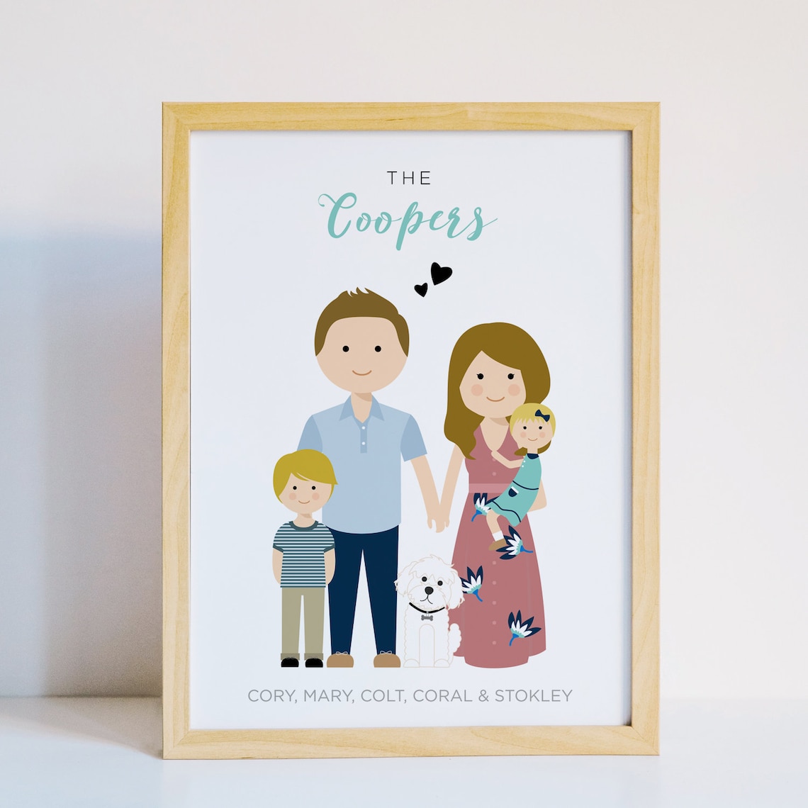 Custom Family Portrait With Pets, Personalized Print - Image 2