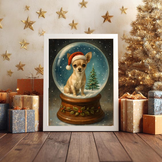 Christmas Chihuahua in a Snow Globe Holiday Poster Dog Decor