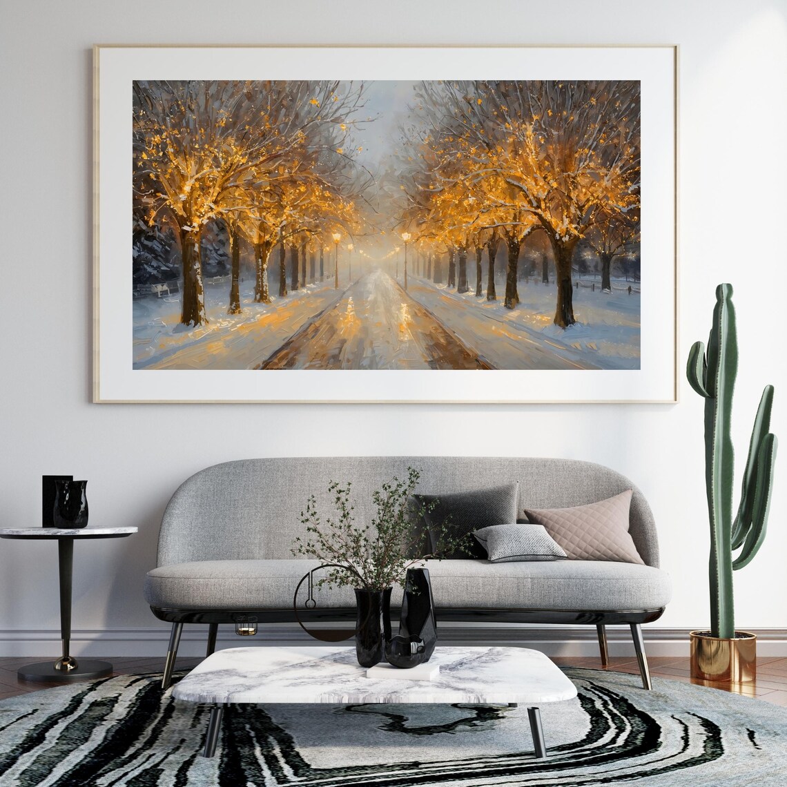 Winter Pathway With Golden Lights, Holiday Poster