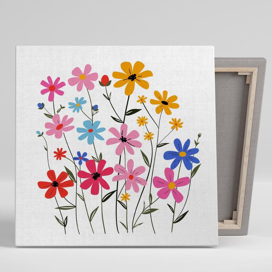 Whimsical Daisy Wildflowers Flat Illustration Colorful Art Poster