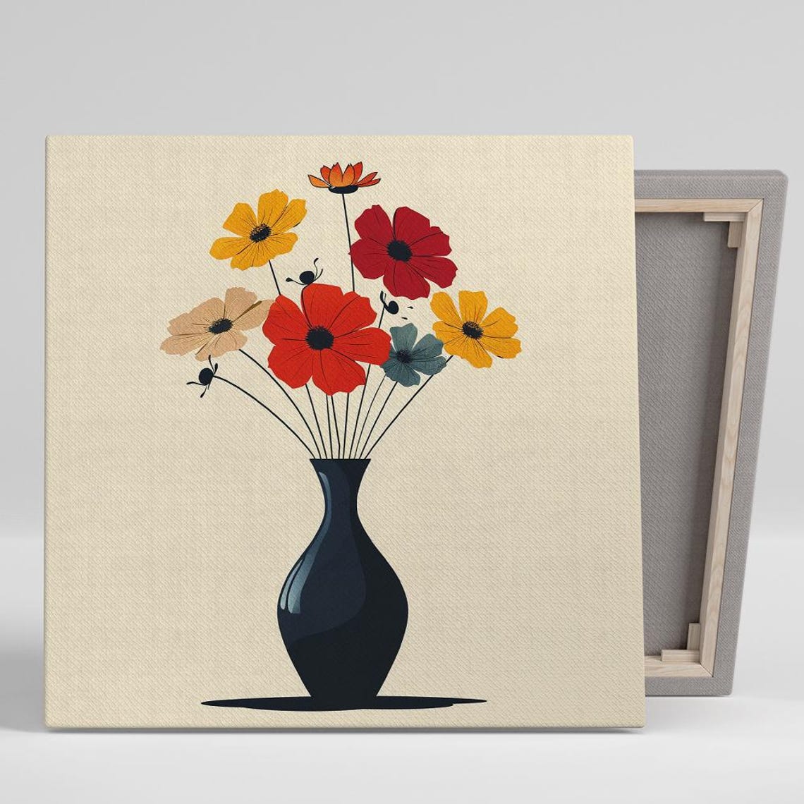 Red Poppy Flowers In Black Vase Minimalist Botanical Art Poster