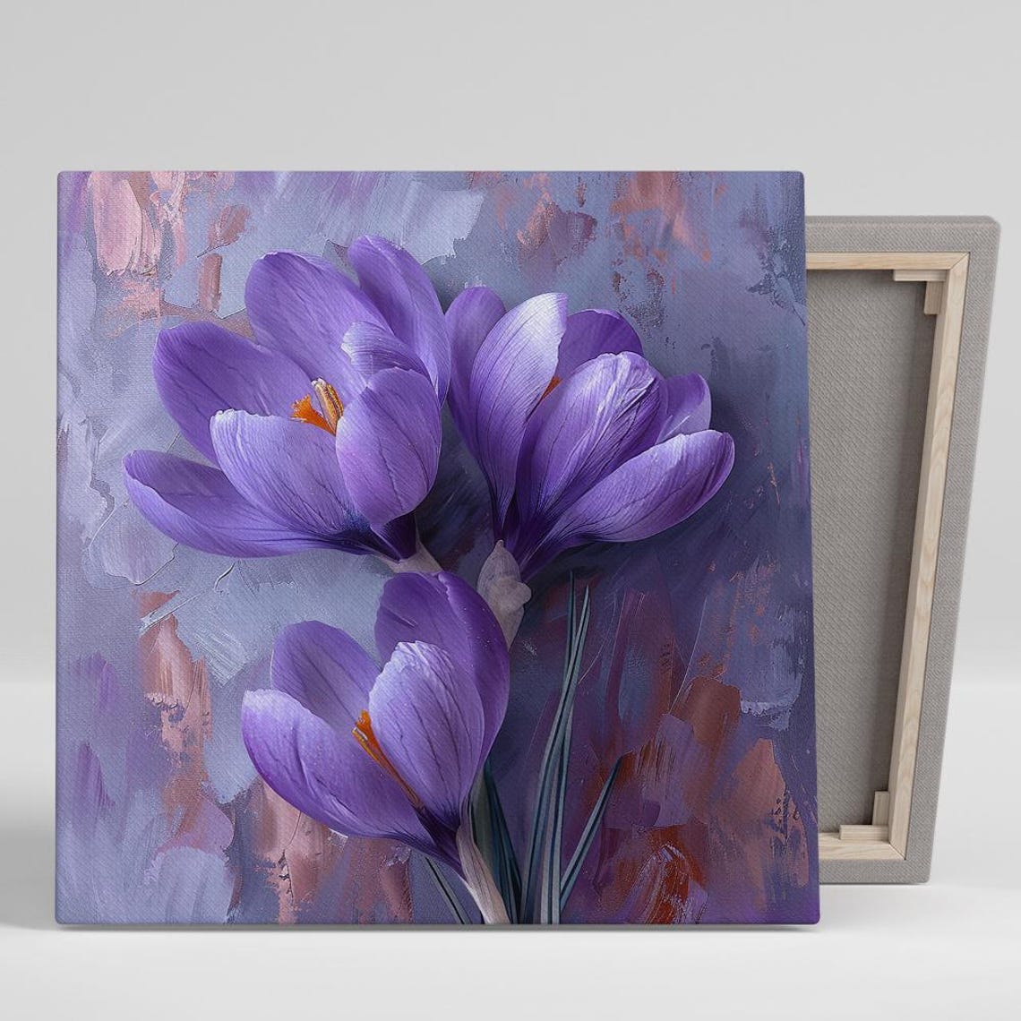 Purple Crocus Trio Spring Awakening Painterly Lavender Floral Wall Art