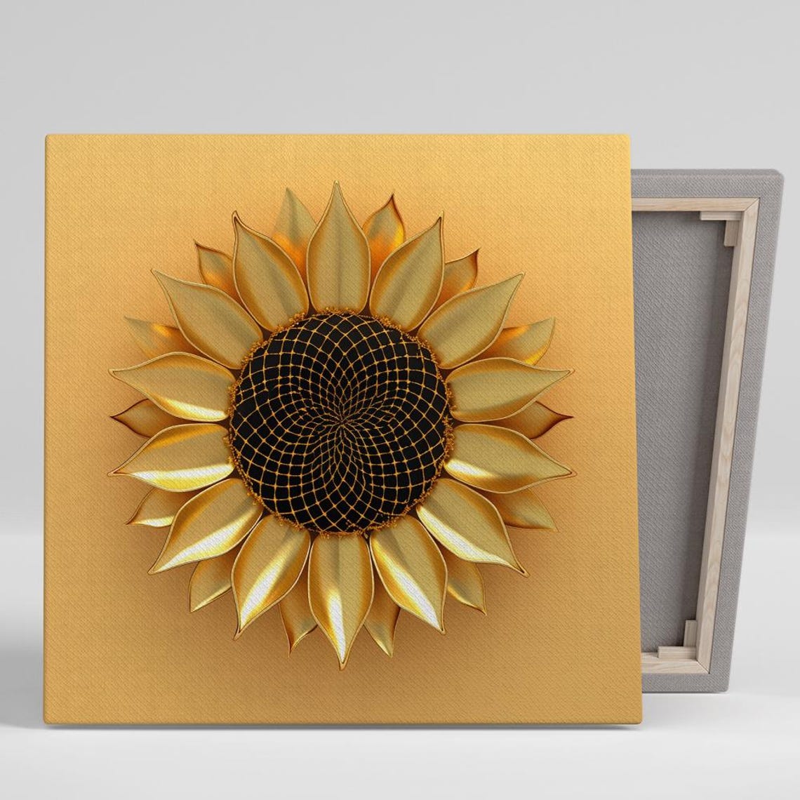 Golden Metallic Sunflower Elegant 3D Floral Home Decor Art Poster