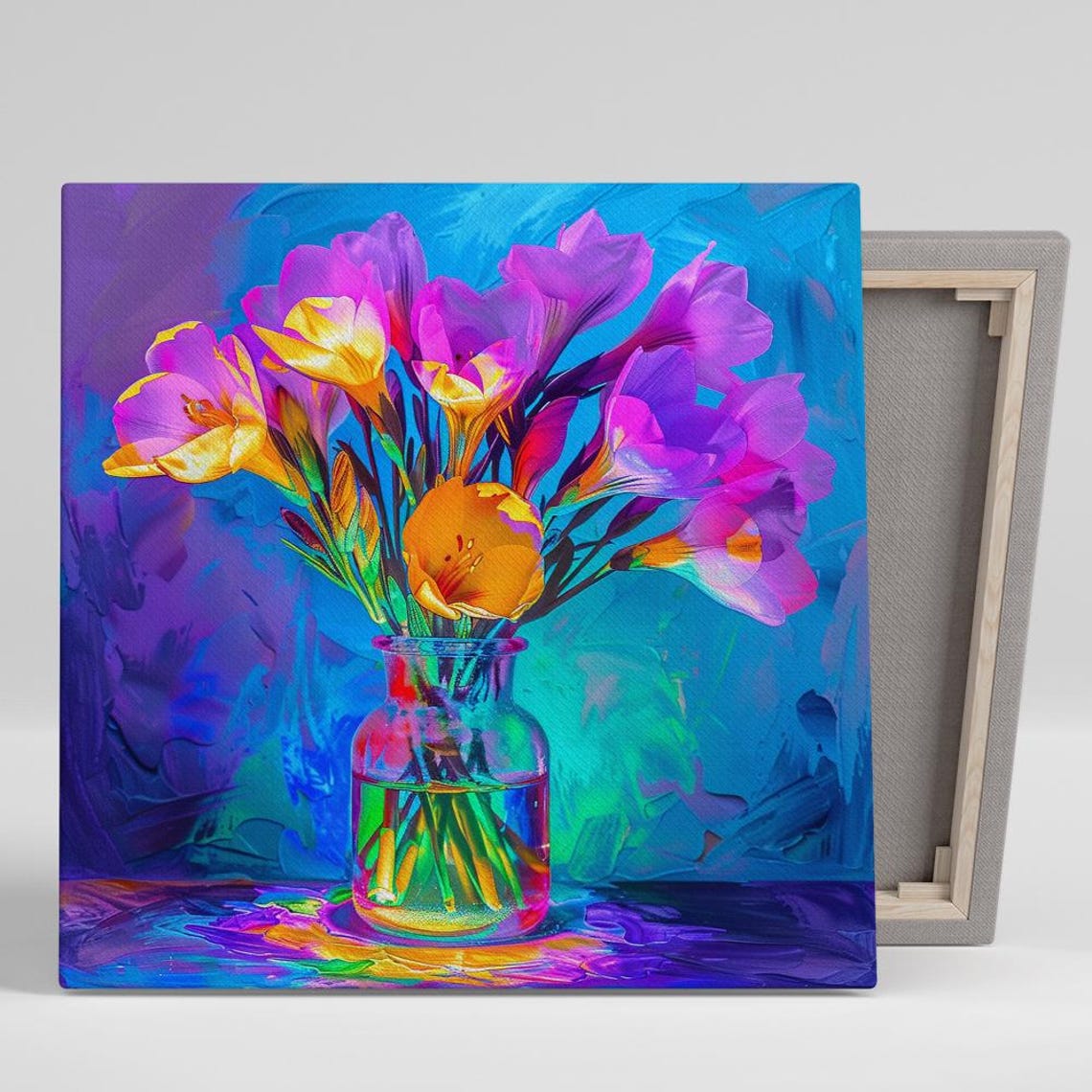 Purple Pink Yellow Crocus Explosion Glass Vase Floral Art Poster