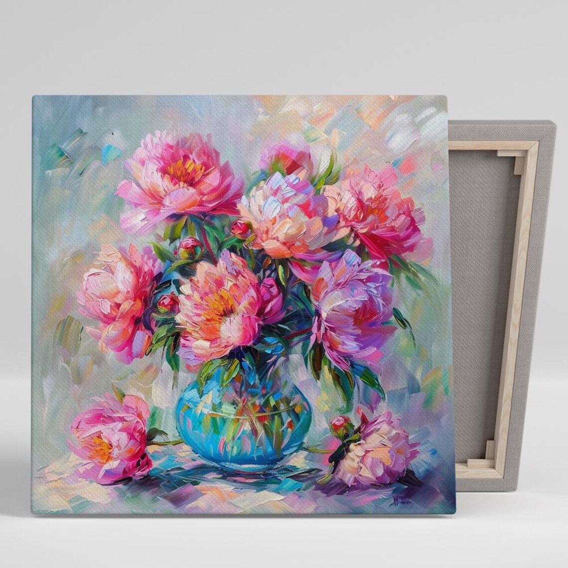 Peony Floral Impressionism Art Print, Living Room Decor