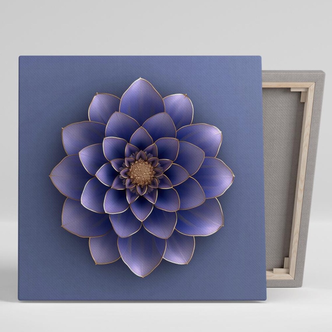 Purple Dahlia Mandala Gold Trimmed 3D Floral Elegant Wall Art Poster